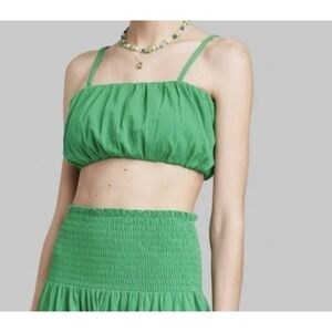 Wild Fable Ruched Woven Cropped Green Size L